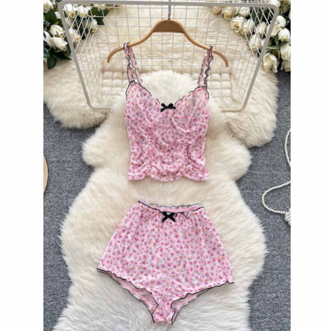 Romper Floral Print - Women Sweet Homewear Suits Floral Print