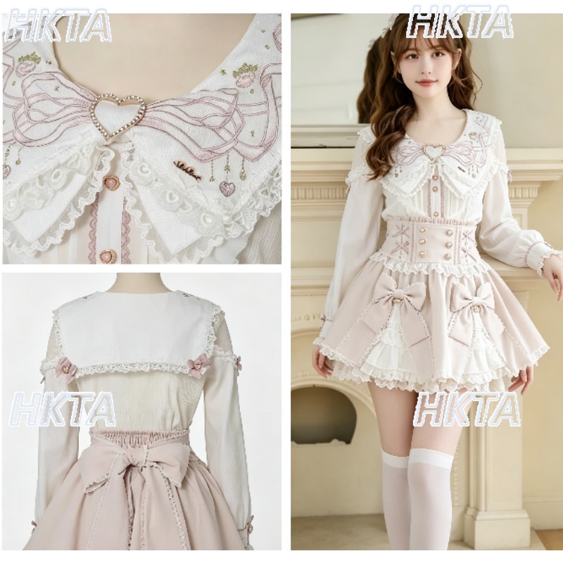 Blouse Off Shoulder - Japanese Sweet Waist Lace Embroidered Liz