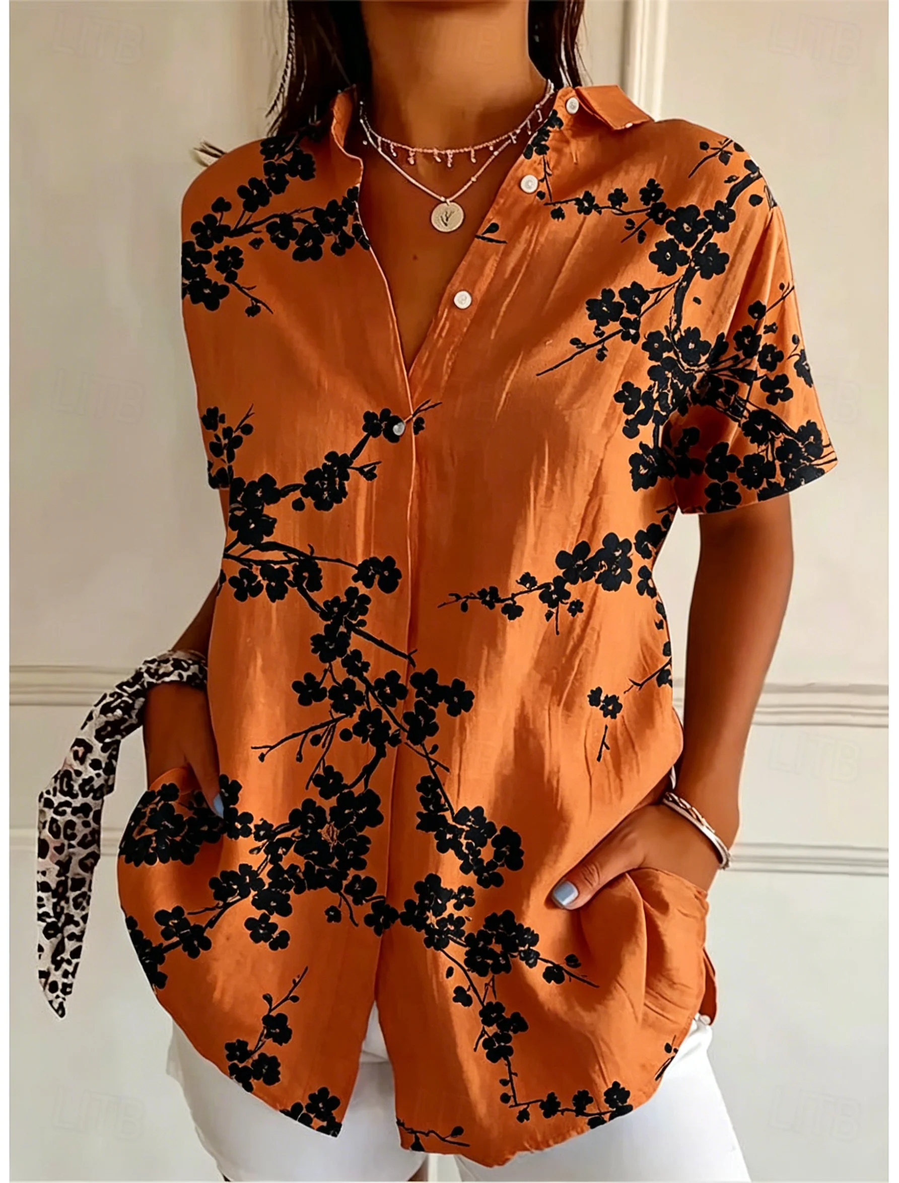 Romper Floral Print - Women's Short Sleeve Floral Print Button