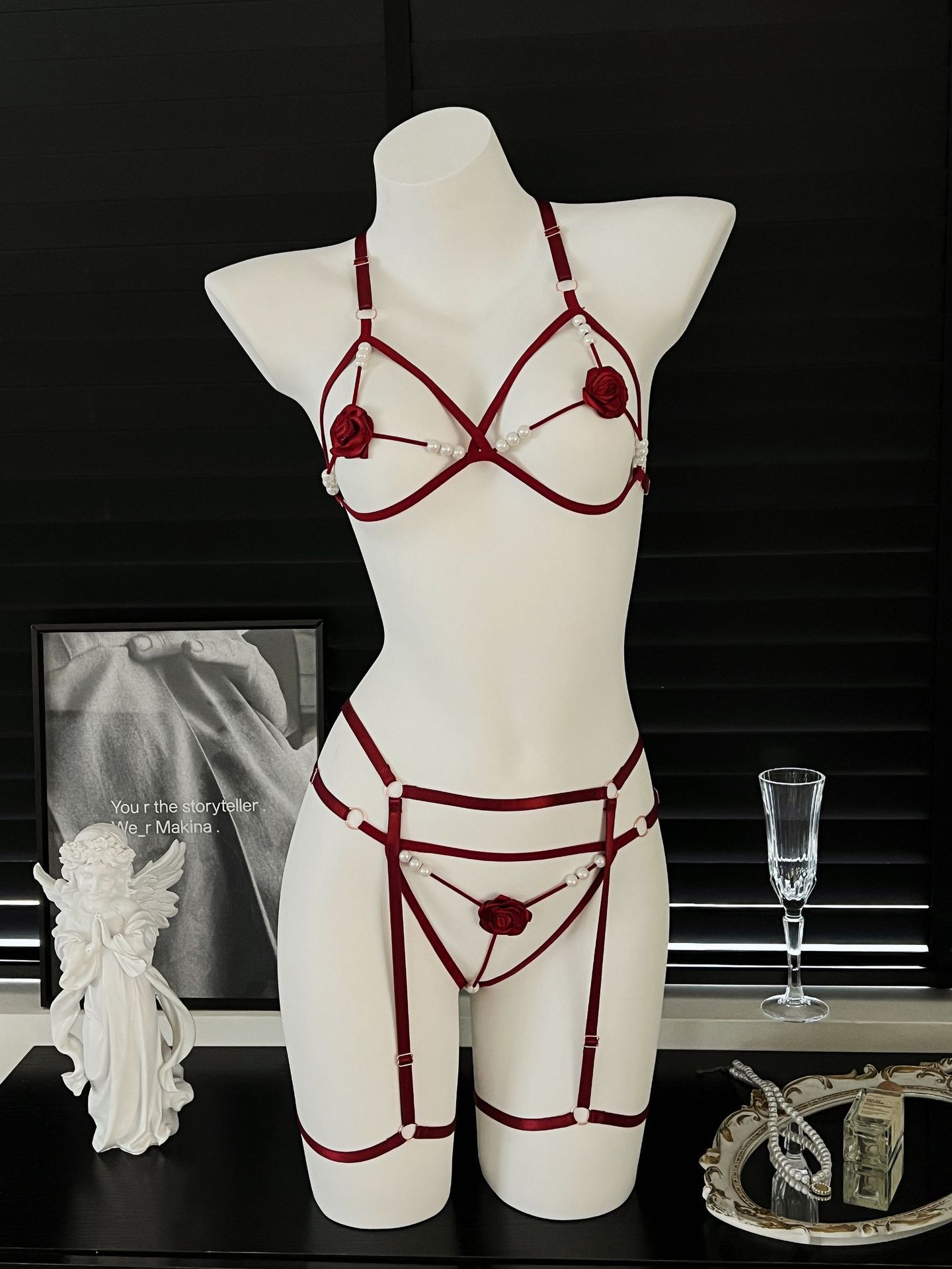 3Pcs/Set Pearl Rose Sexy Bra S - огляд і ціна Bralette Triangle Set