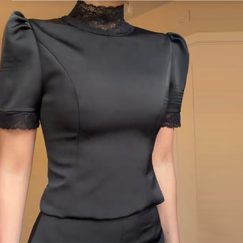 New Satin Lace Edge Top Short  - огляд і ціна Blouse Off Shoulder